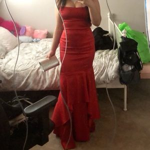 Red satin prom dress